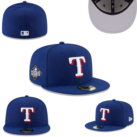 Texas Rangers 2023 World Series Royal Blue Fitted Hat with Official Patch