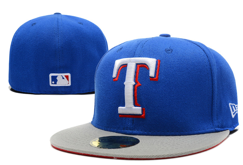 Texas Rangers Royal Blue Fitted Hat with Gray Brim and Team Logo