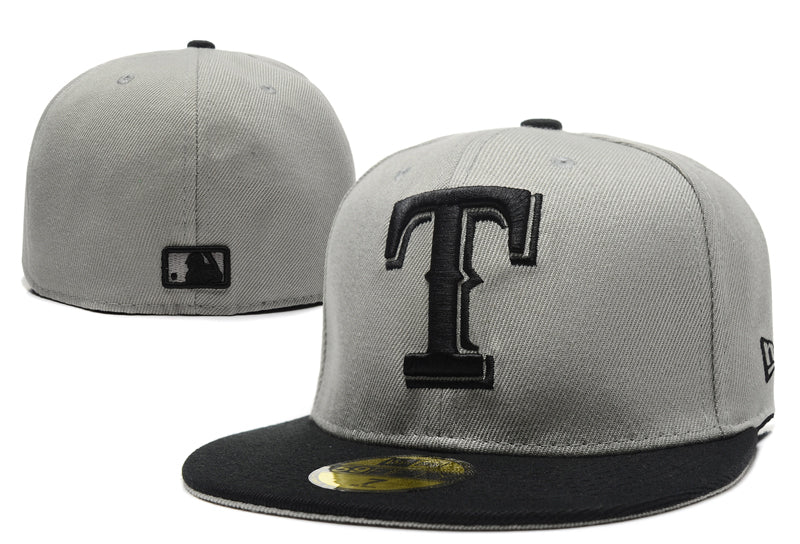 Texas Rangers Gray and Black Fitted Hat with Team Logo