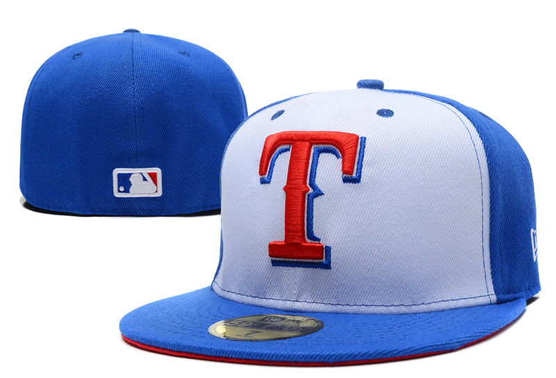 Texas Rangers Blue and White Fitted Hat with Red Team Logo