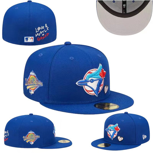 Toronto Blue Jays Royal Blue Fitted Hat with World Series Patch and “Love & Hustle” Design