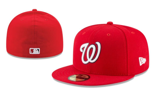 Washington Nationals Official Red Fitted Hat with Embroidered Team Logo and MLB Branding