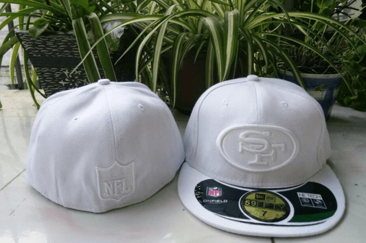 San Francisco 49ers White Fitted Hat with Embroidered NFL and Team Logos