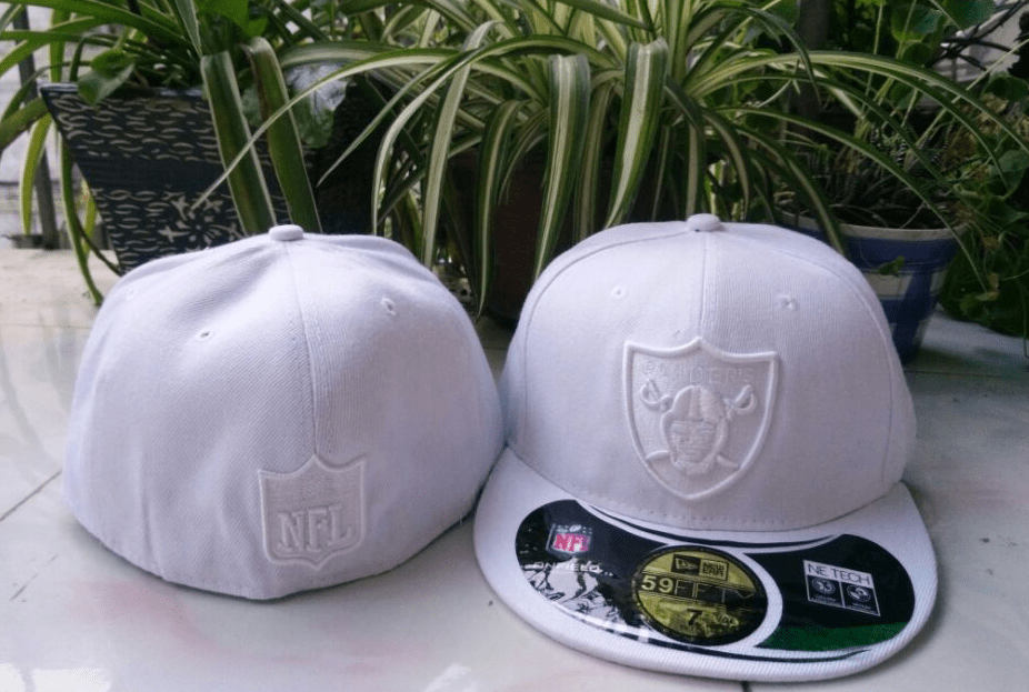 Las Vegas Raiders White Fitted Hat with Embroidered Shield Logo