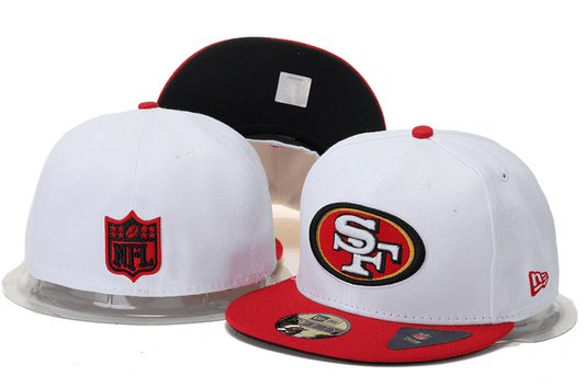 49ers White Snapback Hat with Red Brim and NFL Logo