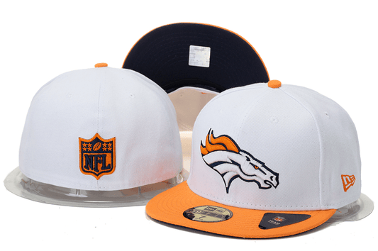 Denver Broncos White and Orange Snapback Hat with Embroidered Team Logo