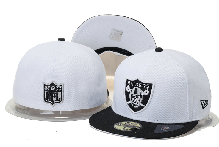 Oakland Raiders White and Black Snapback Hat with Embroidered Logo