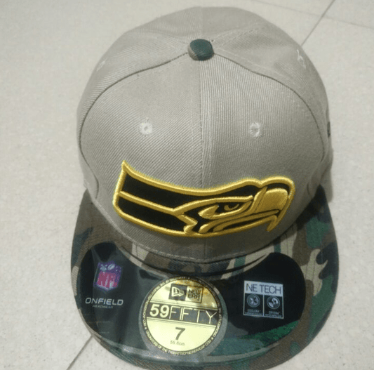 Seattle Seahawks Camouflage Brim 59FIFTY Fitted Hat with Embroidered Logo – Khaki and Camo