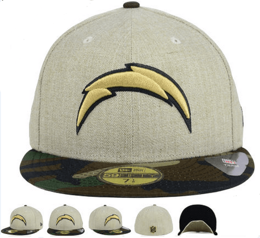 Los Angeles Chargers Fitted Hat with Gold Lightning Bolt Logo and Camouflage Brim – Khaki and Camo