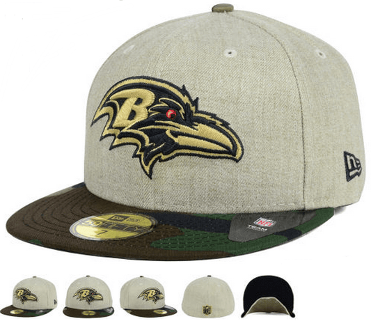 Baltimore Ravens Fitted Hat with Gold Logo and Camouflage Brim – Khaki and Camo