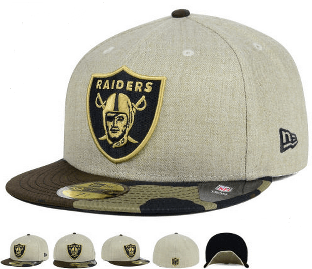 Las Vegas Raiders Fitted Hat with Gold Logo and Camouflage Brim – Khaki and Camo