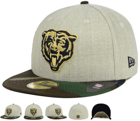 Chicago Bears Fitted Hat with Gold Logo and Camouflage Brim – Khaki and Camo