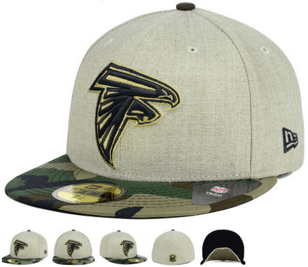 Atlanta Falcons Fitted Hat with Gold Logo and Camouflage Brim – Khaki and Camo