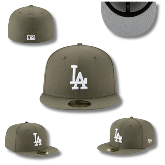 Los Angeles Dodgers Fitted Hat with Classic White Logo – Olive Green