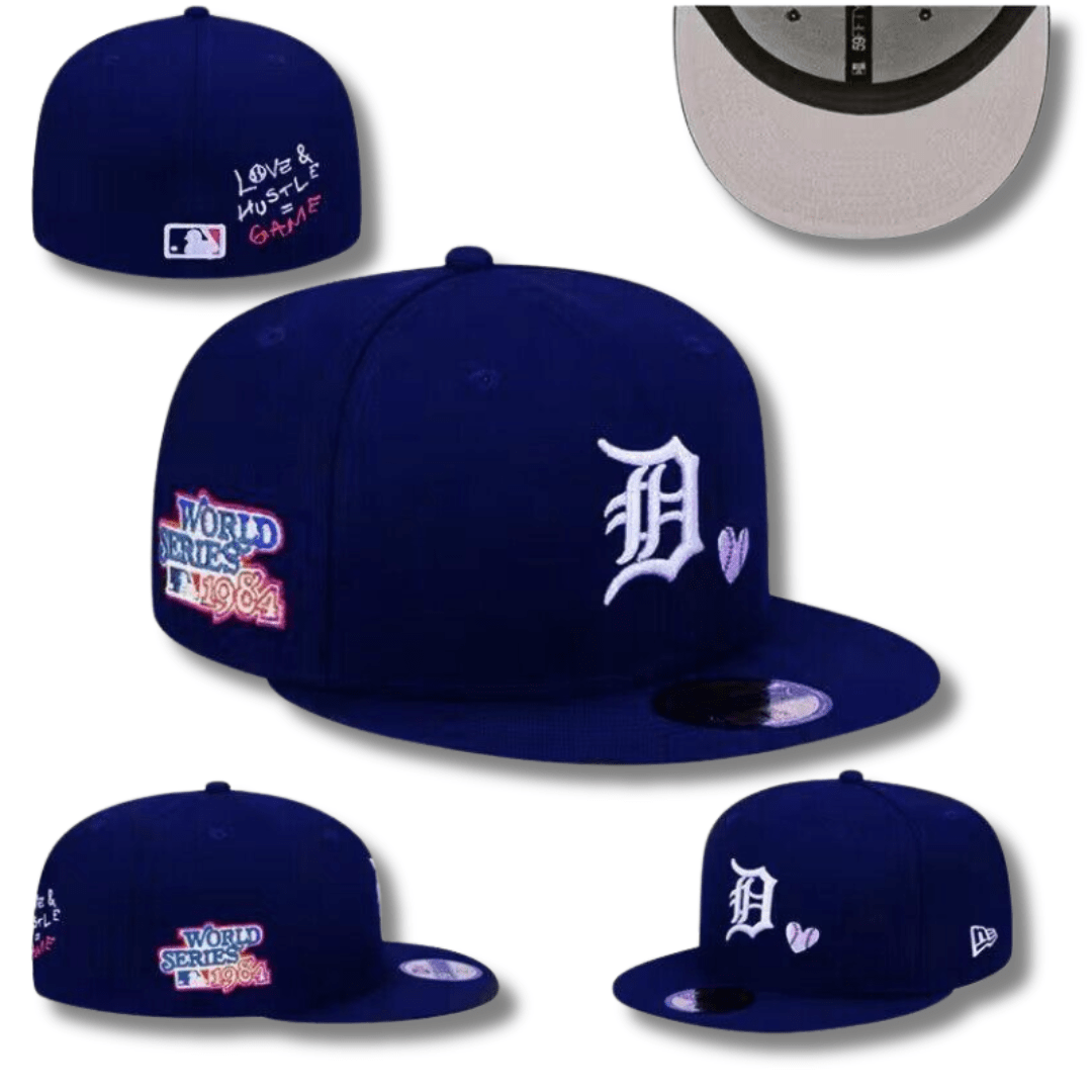 Detroit Tigers World Series Fitted Hat with Embroidered Logo and Side Patches – Navy Blue