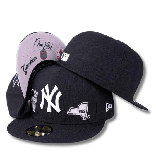 New York Yankees Fitted Hat with Embroidered Logo and Side Patches – Black