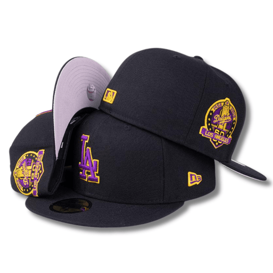 Los Angeles Dodgers Fitted Hat with 60th Anniversary Patch and Purple-Gold Accents – Black