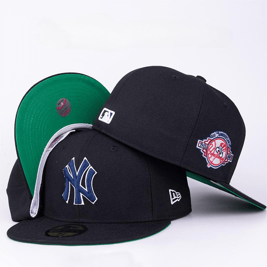 New York Yankees Black Fitted Hat with Green Underbill and World Series Patch