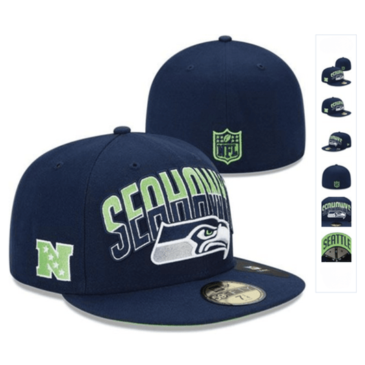 Seattle Seahawks Navy Fitted Hat with Team Graphics and NFL Logo