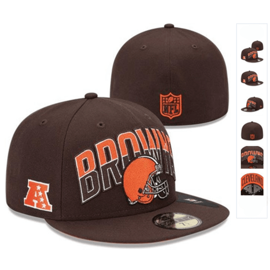 Cleveland Browns Brown Fitted Hat with Team Helmet and NFL Branding