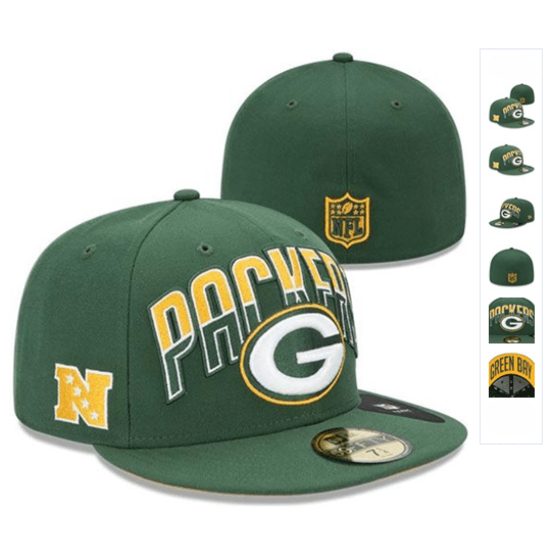 Green Bay Packers Green Fitted Hat with NFL Logo and Team Embroidery