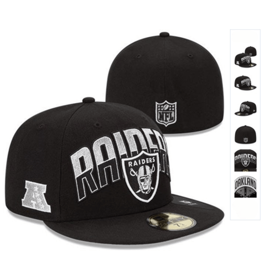 Las Vegas Raiders Black Fitted Hat with Team Logo and NFL Shield