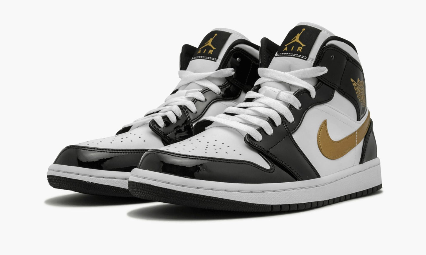 Air Jordan 1 Mid SE Black Gold Patent Leather