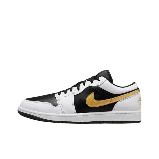 Air Jordan 1 Low White Black Metallic Gold Swoosh – 553558-172